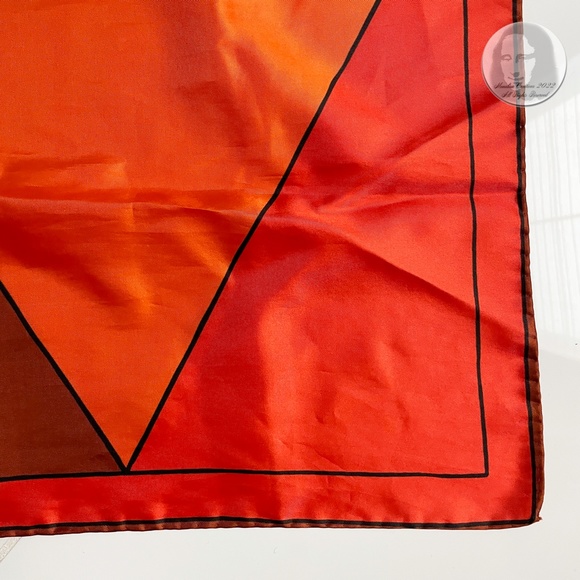 Vera Neumann Silk Scarf Shawl Stole Orange Brown Geometric Print Vintage - Picture 10 of 10